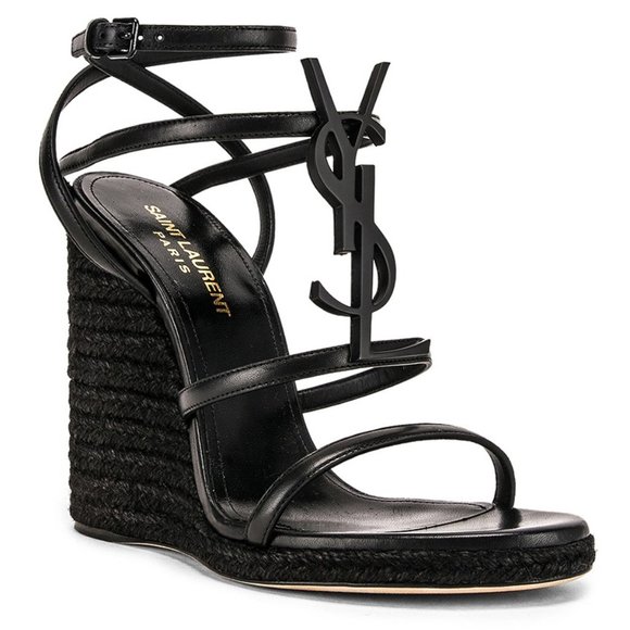 Cassandra Espadrilles 105 YSL Logo Platform Wedge - Picture 1 of 13